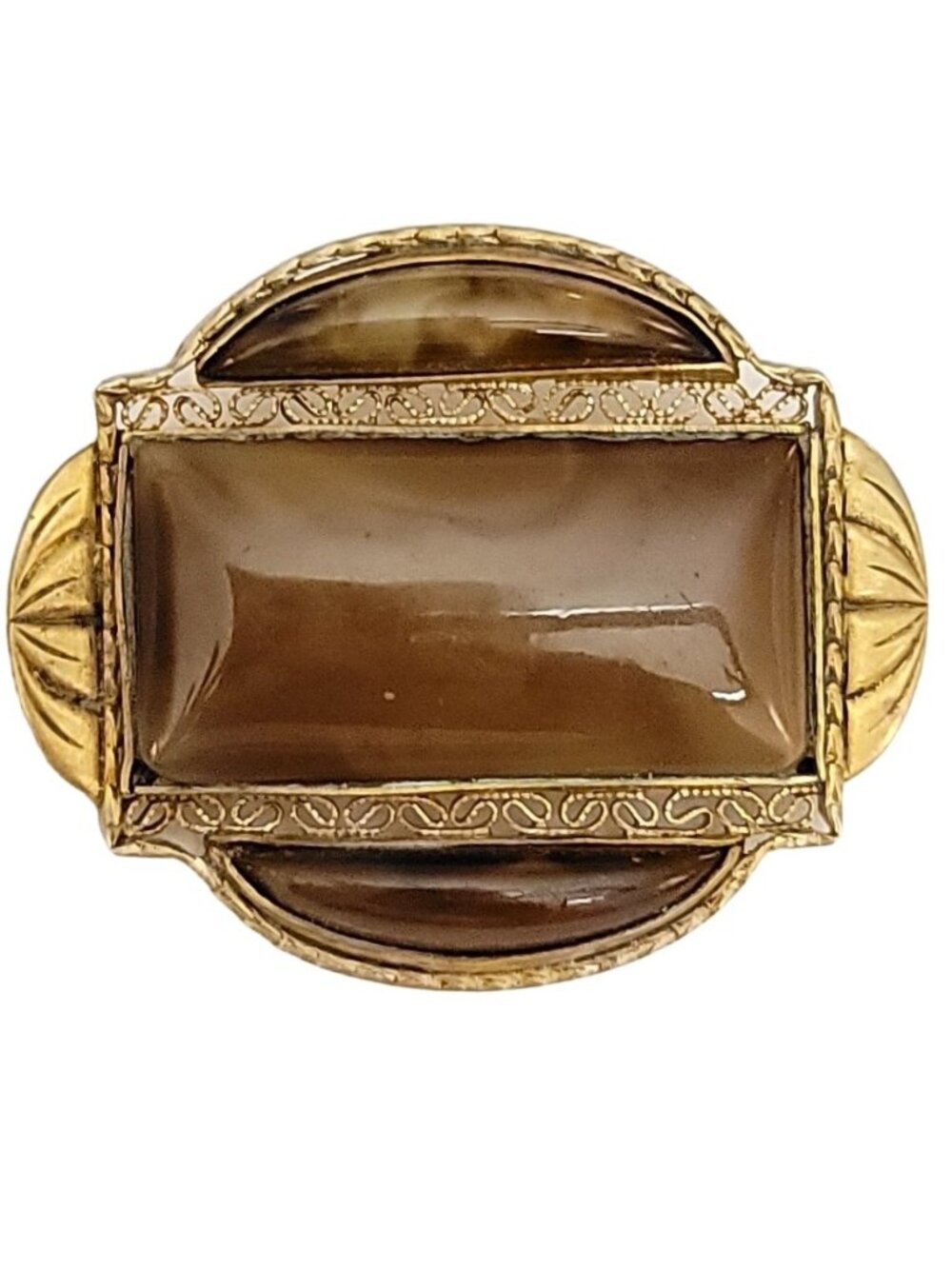 Czechoslovakia Gold Tone Filigree Stone Brooch Pin, M270